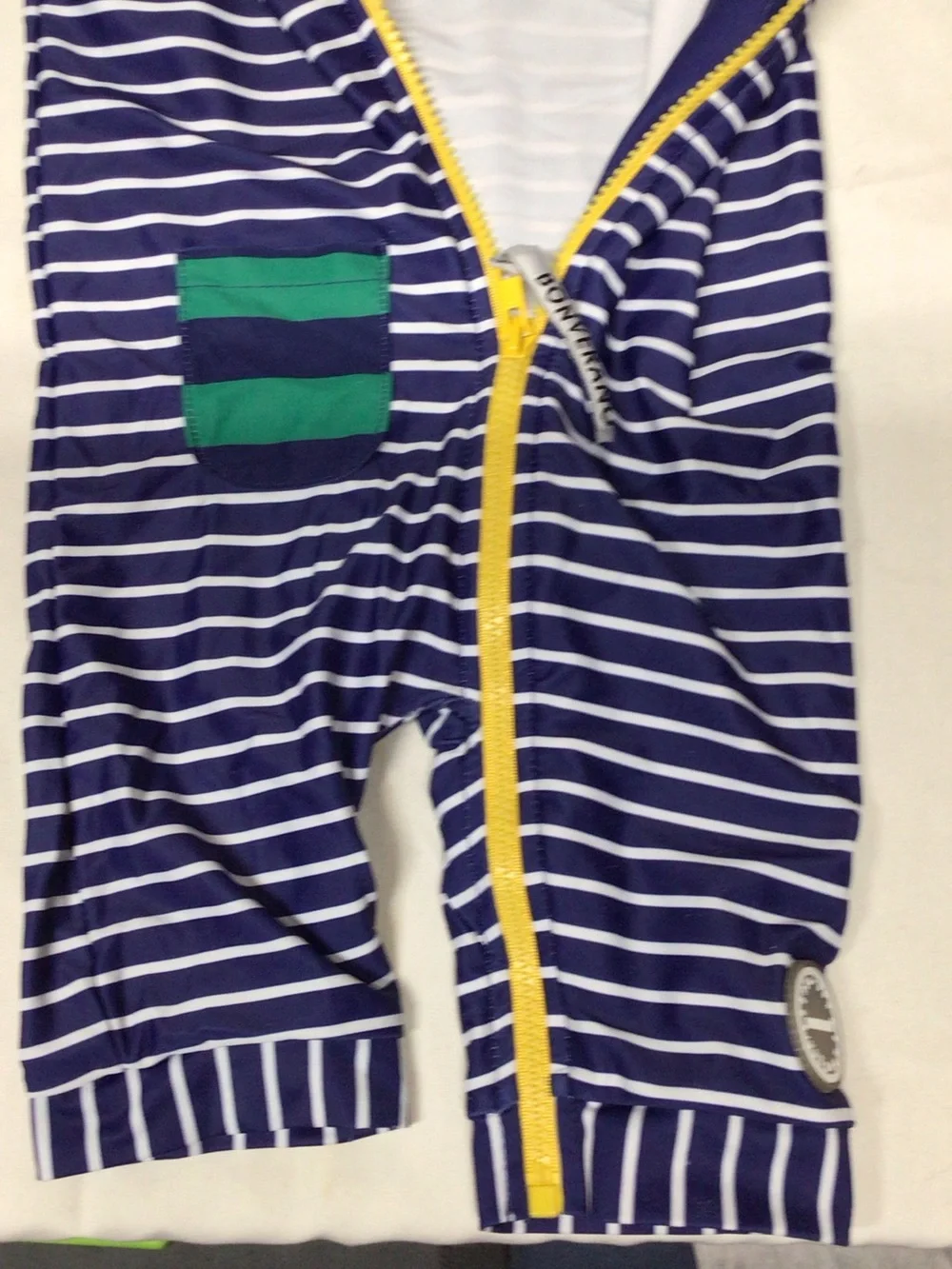 Kids' Navy & White Striped One-Piece with Green Accents.  Wetsuit please read